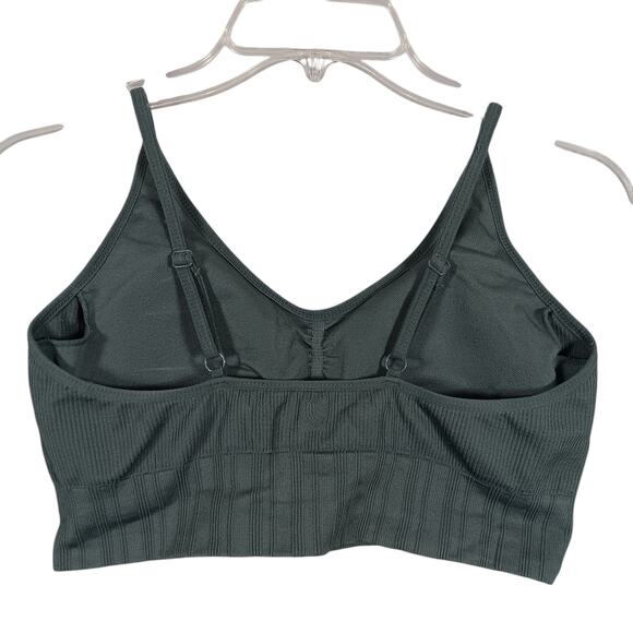 Sport Bra Olive Green Size Small Ribbed Band Adjustable Straps Padded - Picture 2 of 6